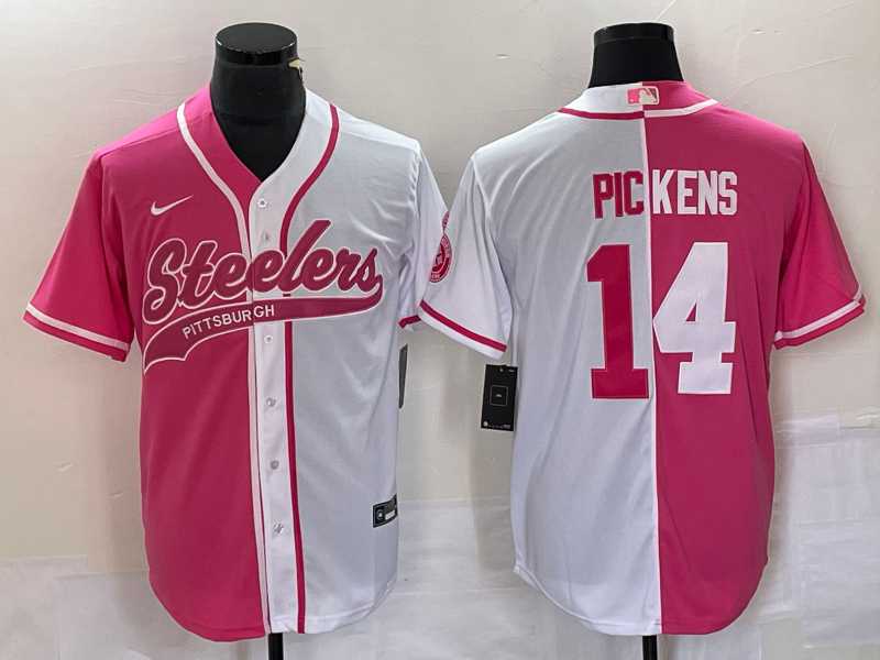 Men%27s Pittsburgh Steelers #14 George Pickens Pink White Two Tone With Patch Cool Base Stitched Baseball Jersey->pittsburgh steelers->NFL Jersey